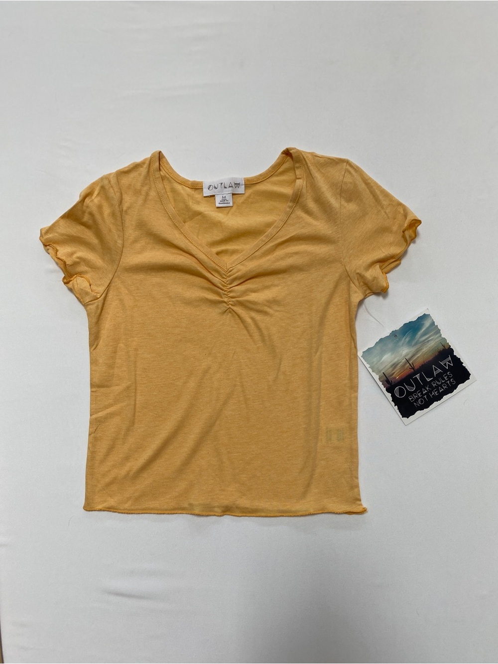 Women’s Mustard Yellow V-Neck Short Sleeve Top crop M Boho
